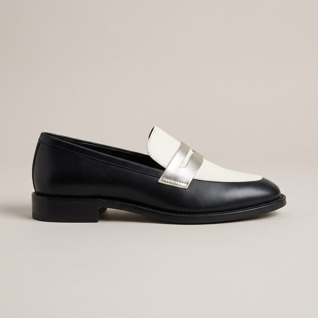 frances-black-and-white-penny-loafers-women-s-two-tone-slip-on-loafers 2