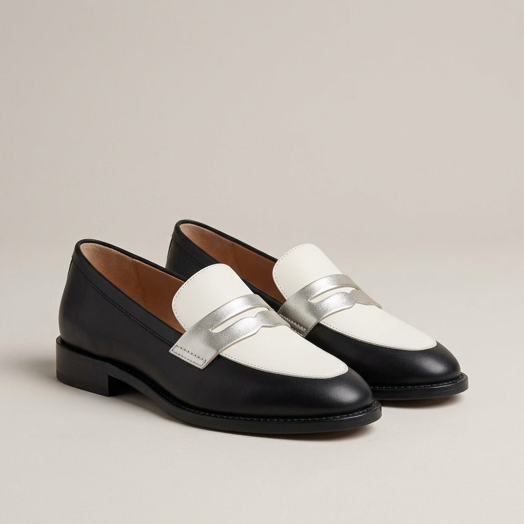 frances-black-and-white-penny-loafers-women-s-two-tone-slip-on-loafers 3
