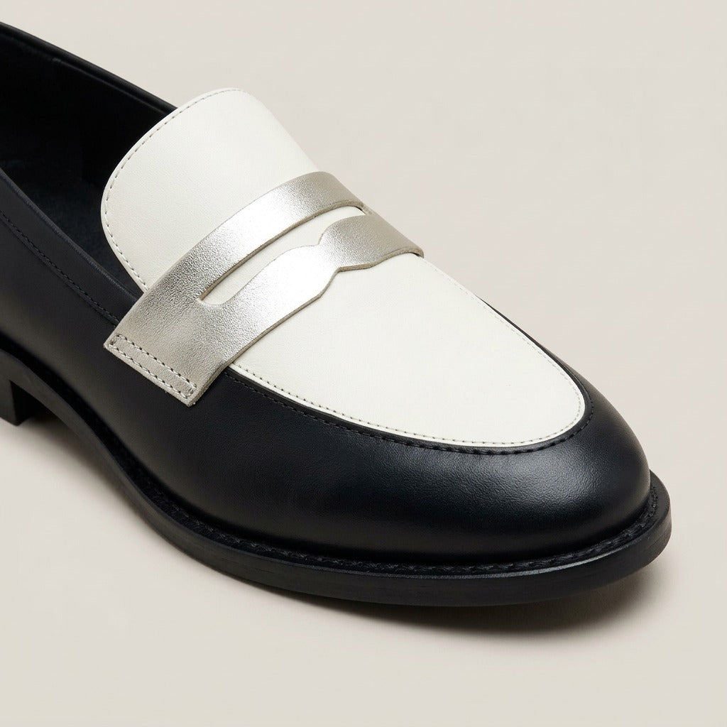frances-black-and-white-penny-loafers-women-s-two-tone-slip-on-loafers 4