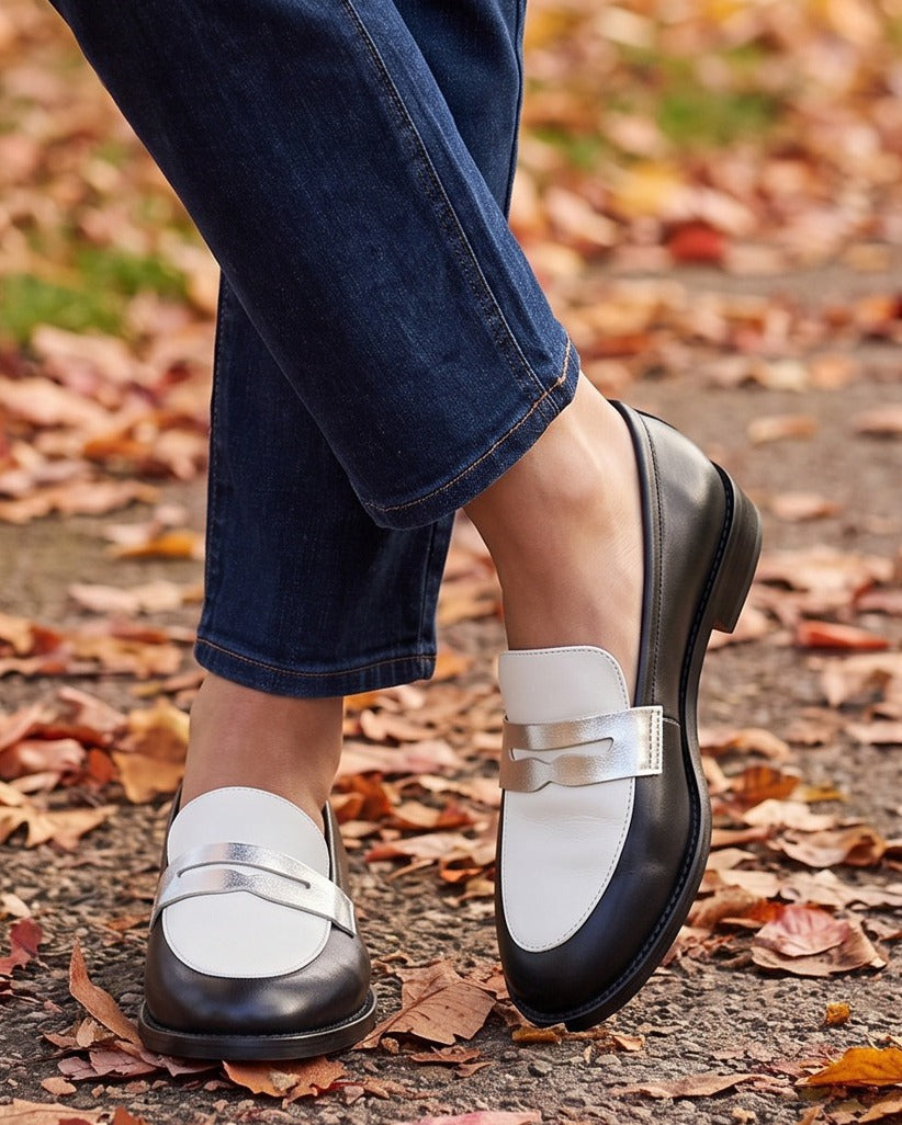 frances-black-and-white-penny-loafers-women-s-two-tone-slip-on-loafers 6