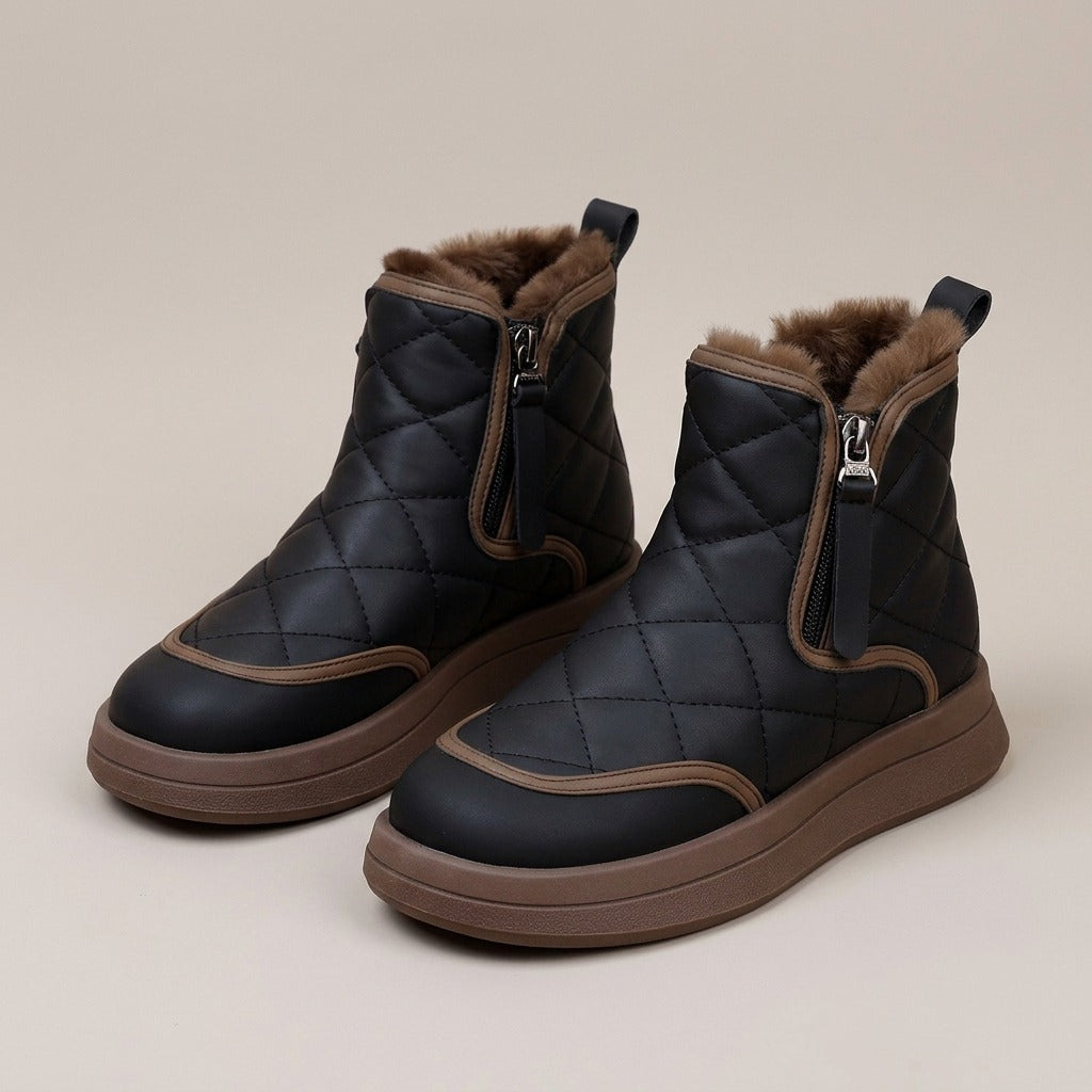georgette-quilted-double-zip-fleece-lined-ankle-boots-women-s-black-thick-sole-winter-booties 1
