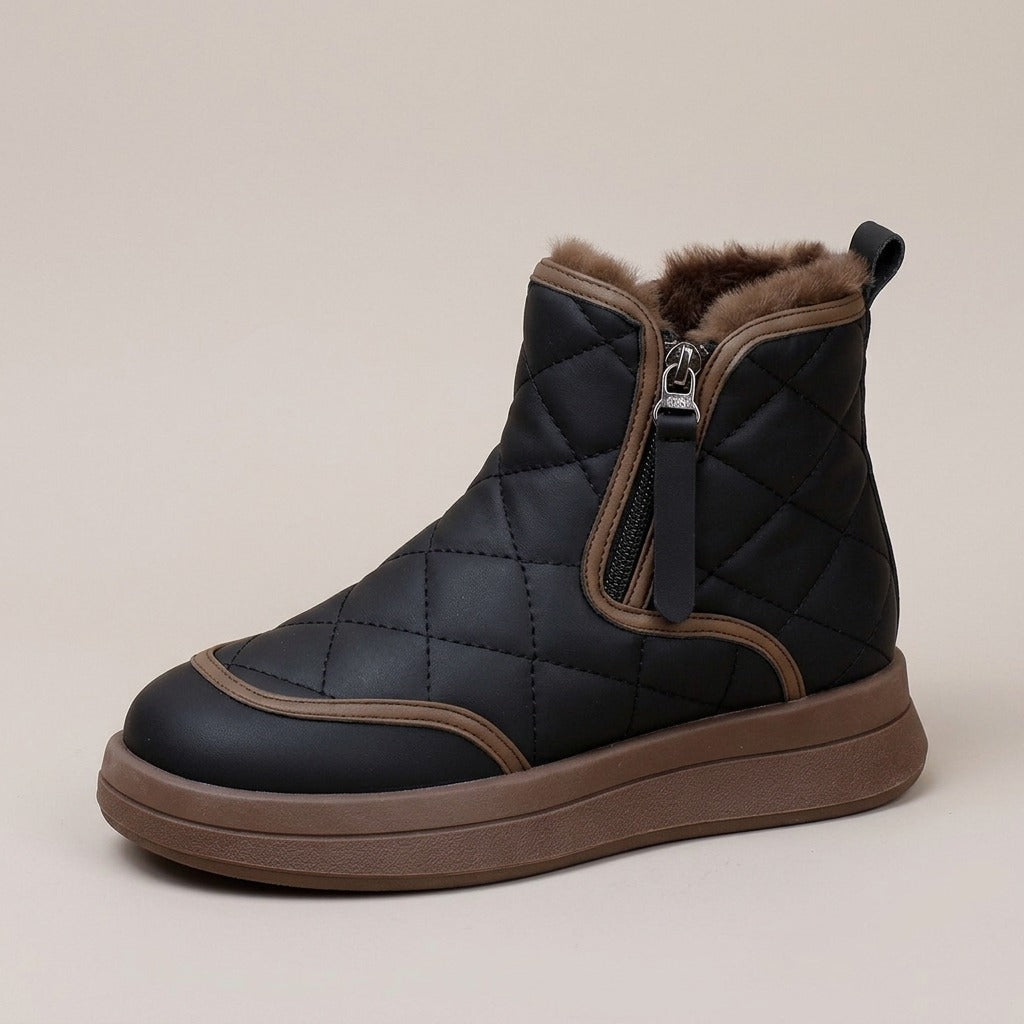georgette-quilted-double-zip-fleece-lined-ankle-boots-women-s-black-thick-sole-winter-booties 2