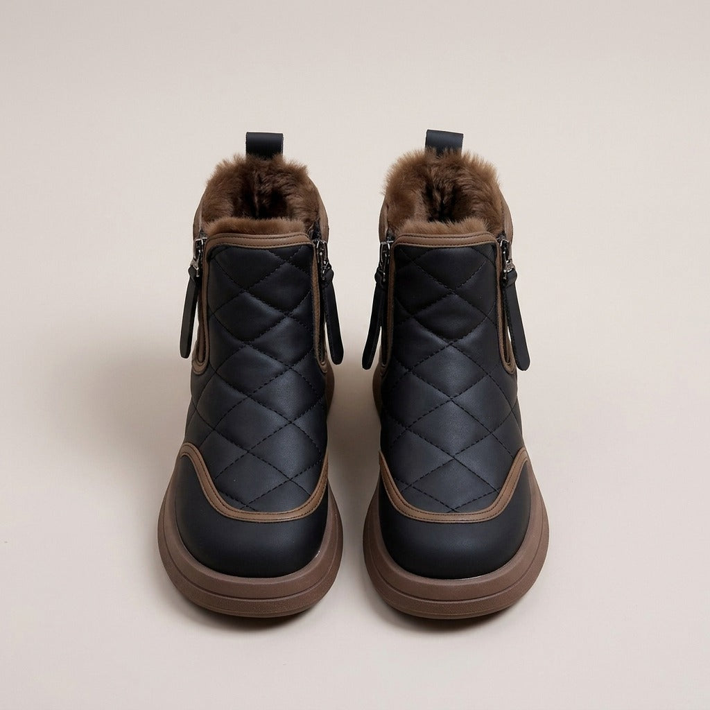 georgette-quilted-double-zip-fleece-lined-ankle-boots-women-s-black-thick-sole-winter-booties 3