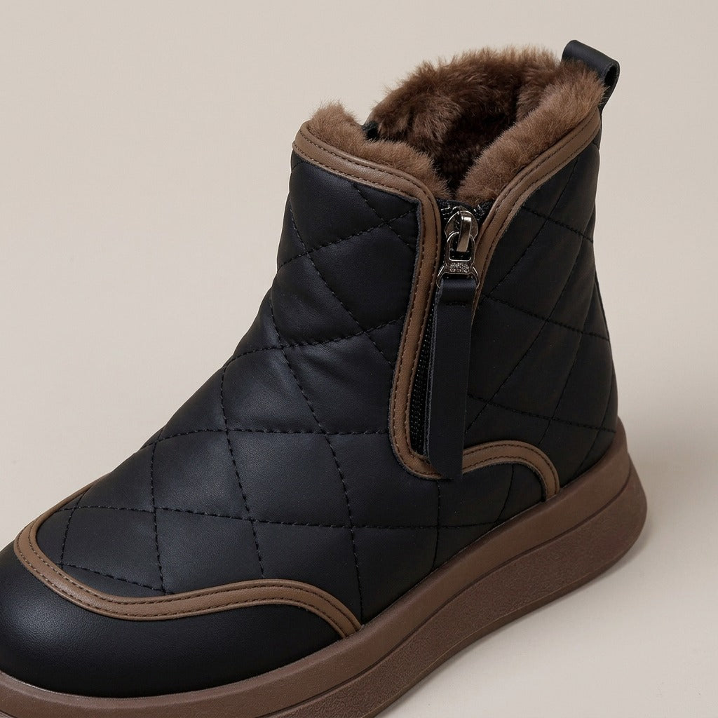 georgette-quilted-double-zip-fleece-lined-ankle-boots-women-s-black-thick-sole-winter-booties 4