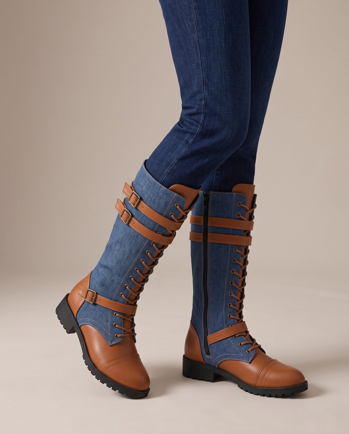 georgie-denim-lace-up-combat-boots-women-s-mid-calf-buckle-riding-boots-in-denim-blue-and-tan 5