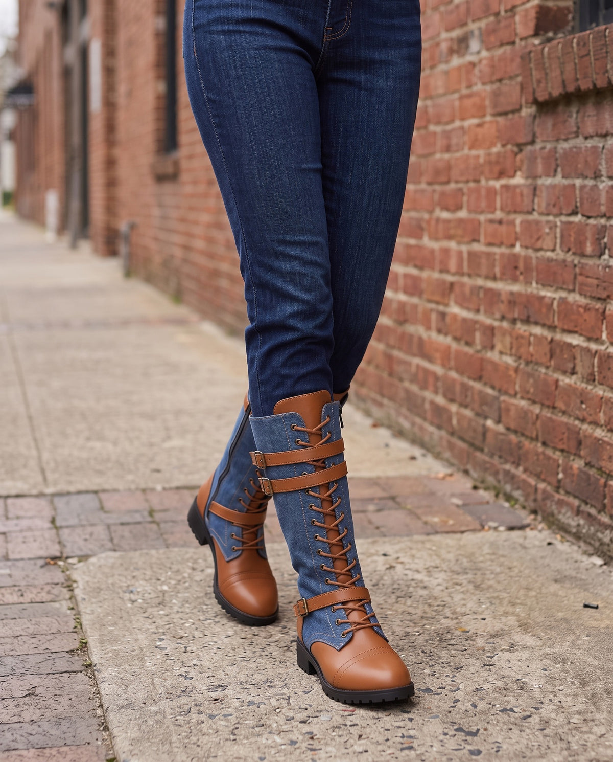 georgie-denim-lace-up-combat-boots-women-s-mid-calf-buckle-riding-boots-in-denim-blue-and-tan 6