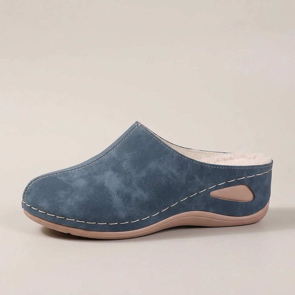 hallie-fleece-lined-wedge-clog-slippers-women-s-blue-closed-toe-mule-slippers 2