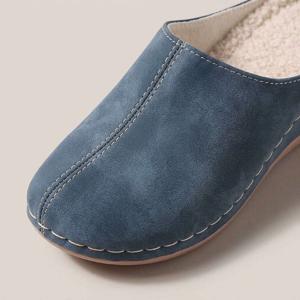 hallie-fleece-lined-wedge-clog-slippers-women-s-blue-closed-toe-mule-slippers 4