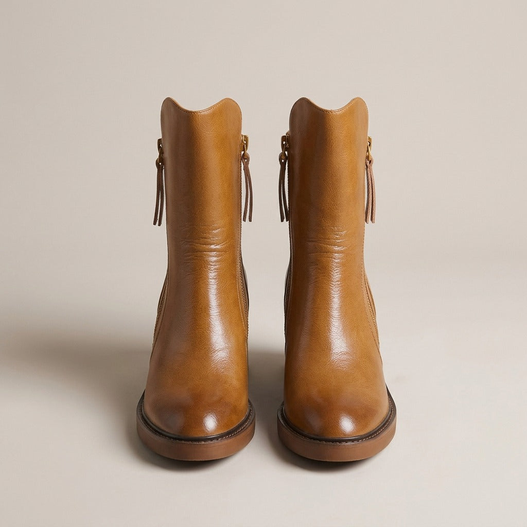 Hazel cognac ankle boots, pair, front view