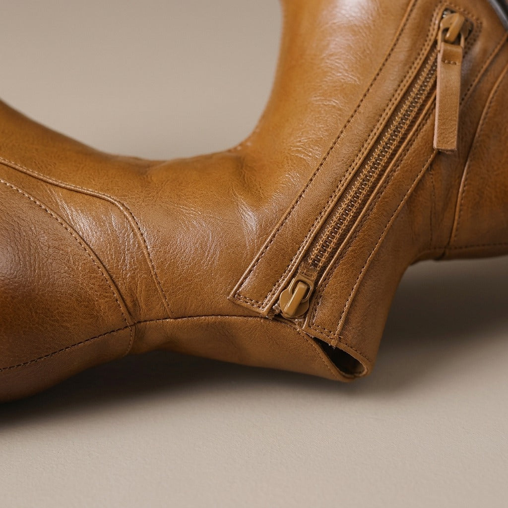 Close-up of the full-length inner side zip on the Hazel boot