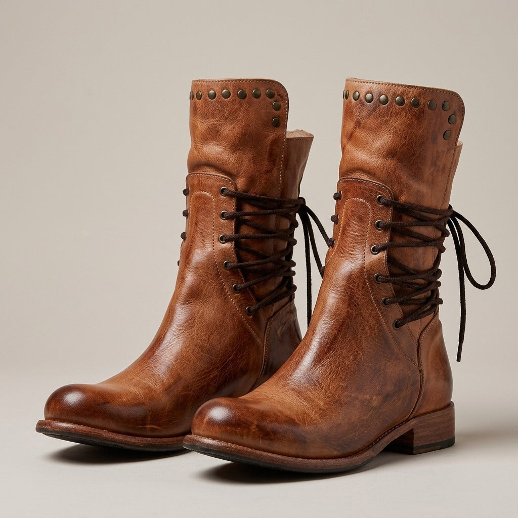 holly-studded-lace-up-boots-women-s-brown-distressed-leather-look-low-block-heel-boots 1