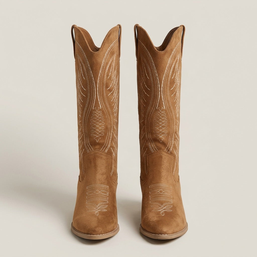 Imogen tan western boots, pair, front view
