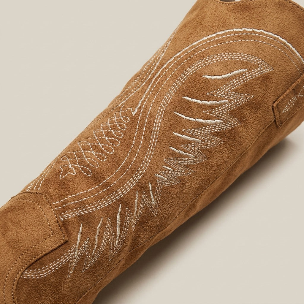 Close-up of the cream western stitching on the Imogen shaft