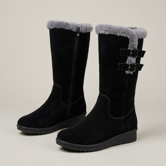 ingrid-buckle-strap-mid-calf-snow-boots-women-s-black-faux-fur-cuff-winter-boots 1