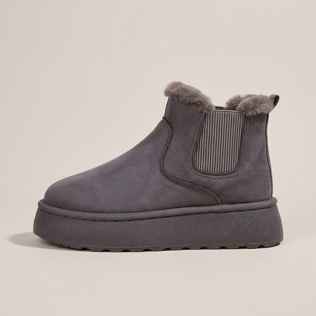 Ivy grey chelsea boot, side view of the platform sole