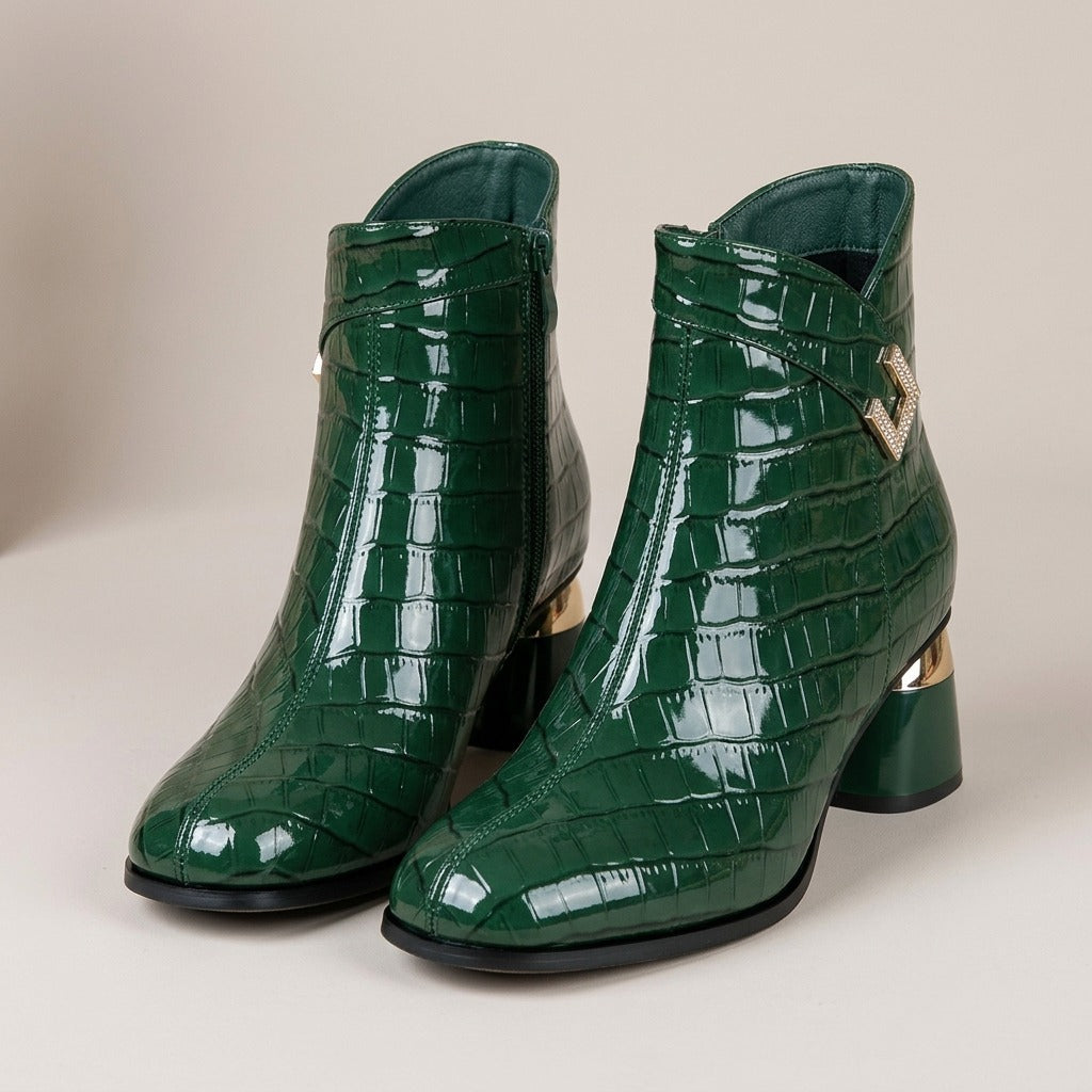 jade-croc-embossed-patent-look-ankle-boots-women-s-green-rhinestone-accent-block-heel-booties 3