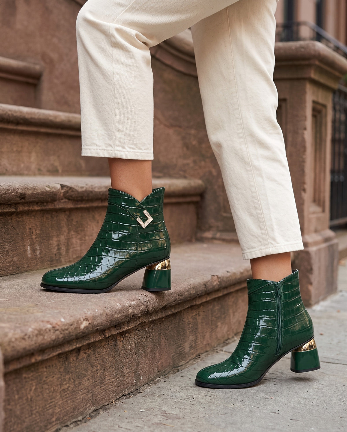 jade-croc-embossed-patent-look-ankle-boots-women-s-green-rhinestone-accent-block-heel-booties 6