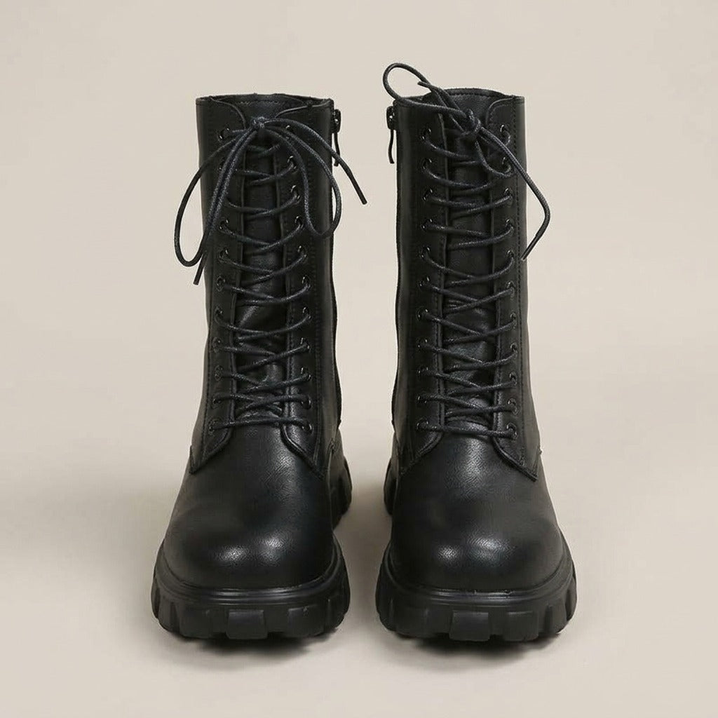 joan-lace-up-mid-calf-combat-boots-women-s-black-leather-look-chunky-lug-sole-boots 3