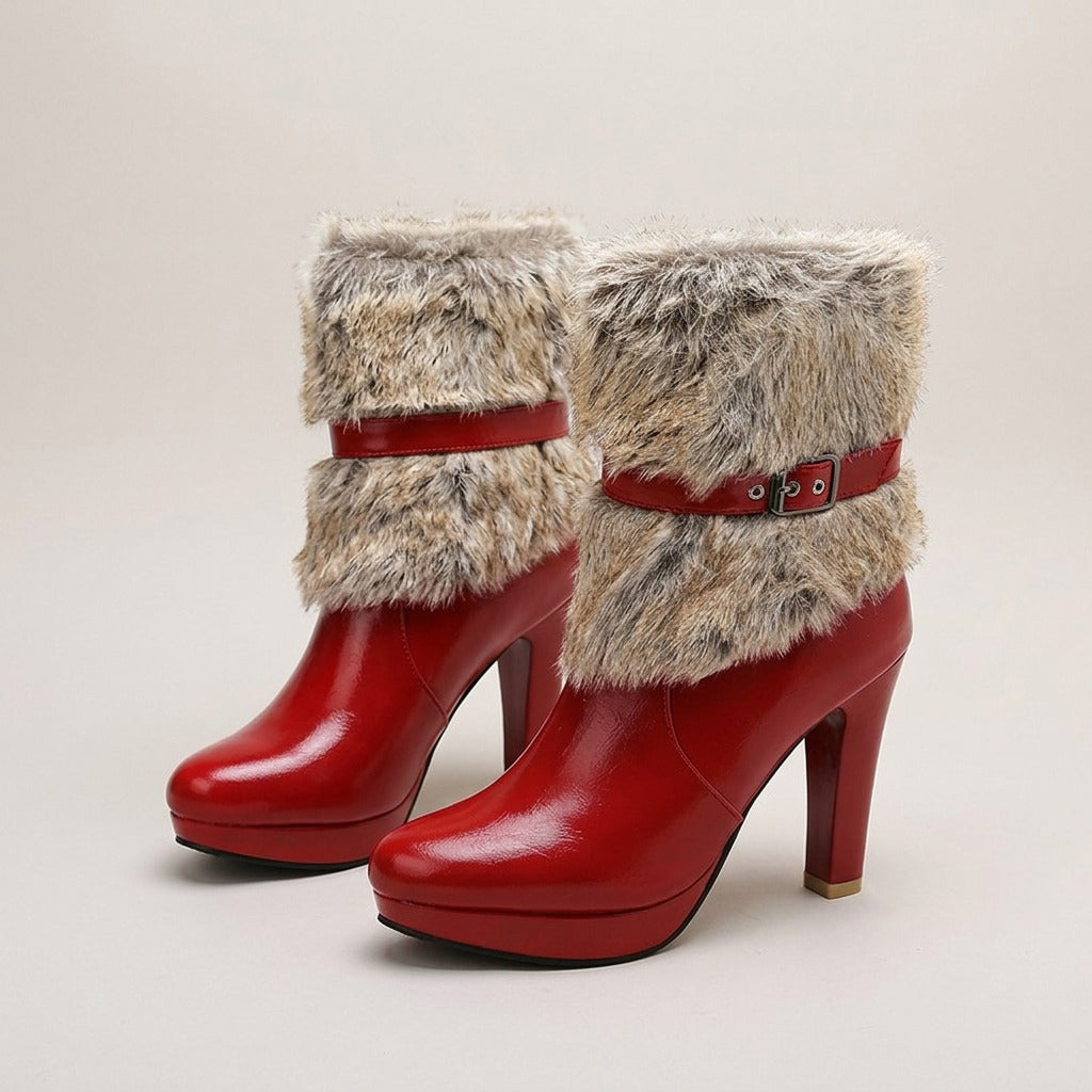joelle-faux-fur-cuff-platform-heel-boots-women-s-red-leather-look-buckle-ankle-boots 1