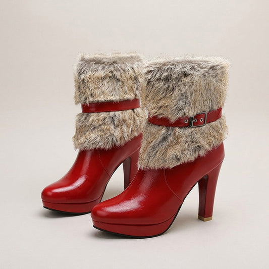 joelle-faux-fur-cuff-platform-heel-boots-women-s-red-leather-look-buckle-ankle-boots 1