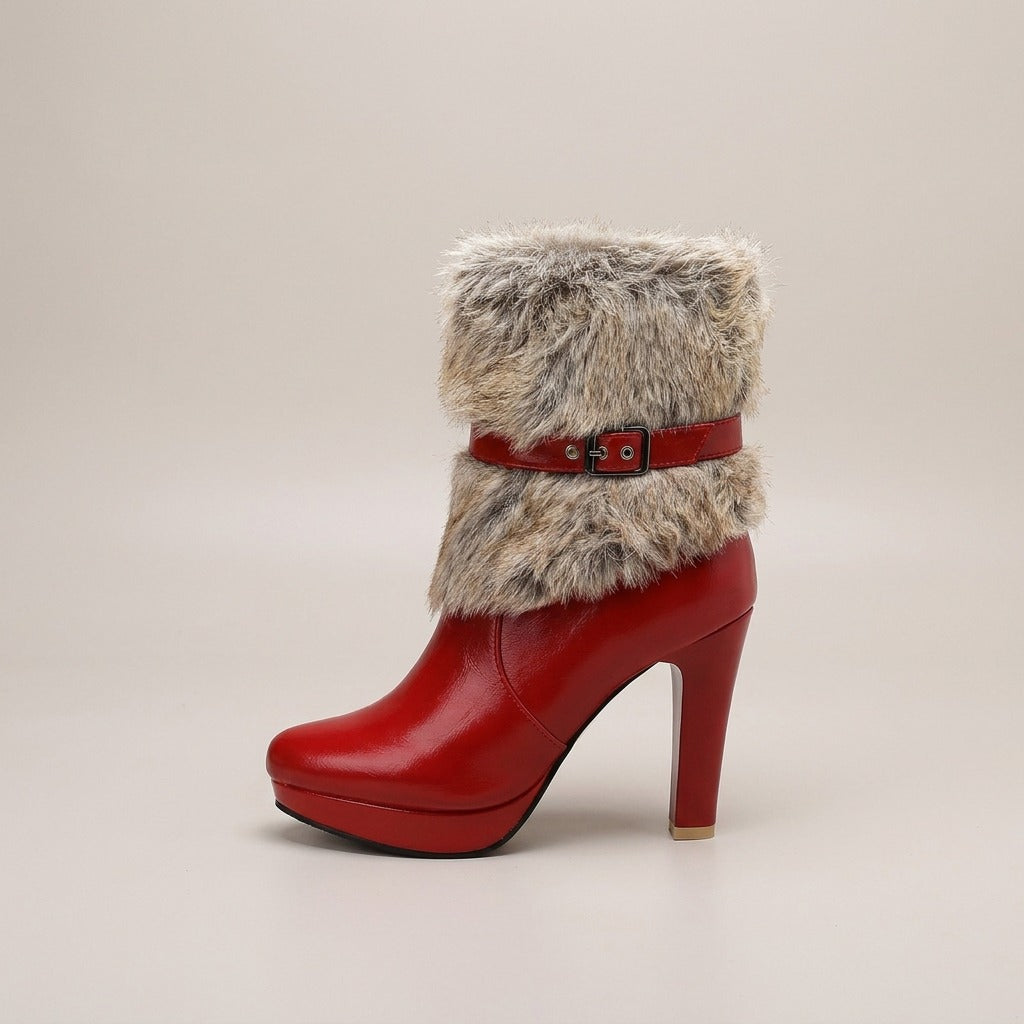 joelle-faux-fur-cuff-platform-heel-boots-women-s-red-leather-look-buckle-ankle-boots 2
