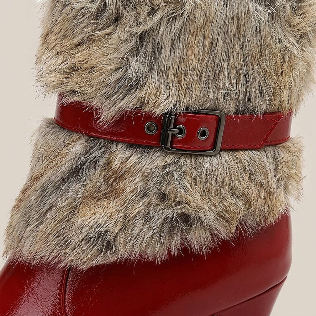 joelle-faux-fur-cuff-platform-heel-boots-women-s-red-leather-look-buckle-ankle-boots 4