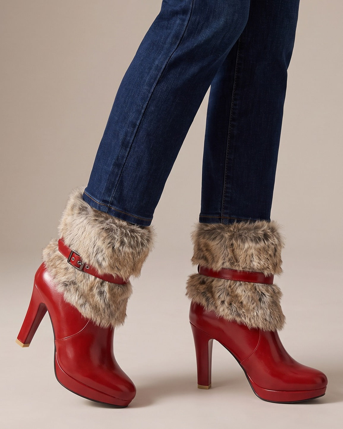 joelle-faux-fur-cuff-platform-heel-boots-women-s-red-leather-look-buckle-ankle-boots 5