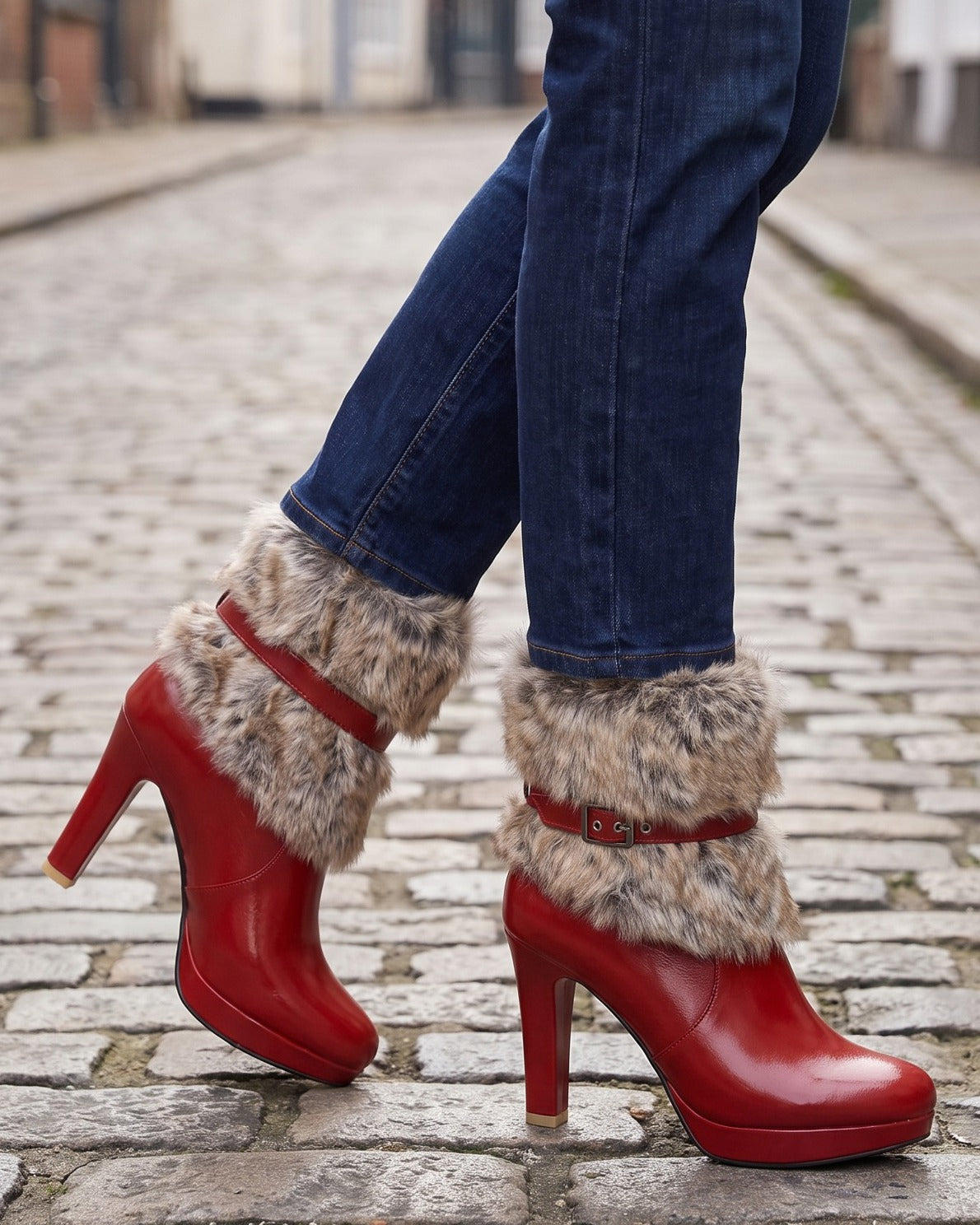 joelle-faux-fur-cuff-platform-heel-boots-women-s-red-leather-look-buckle-ankle-boots 6