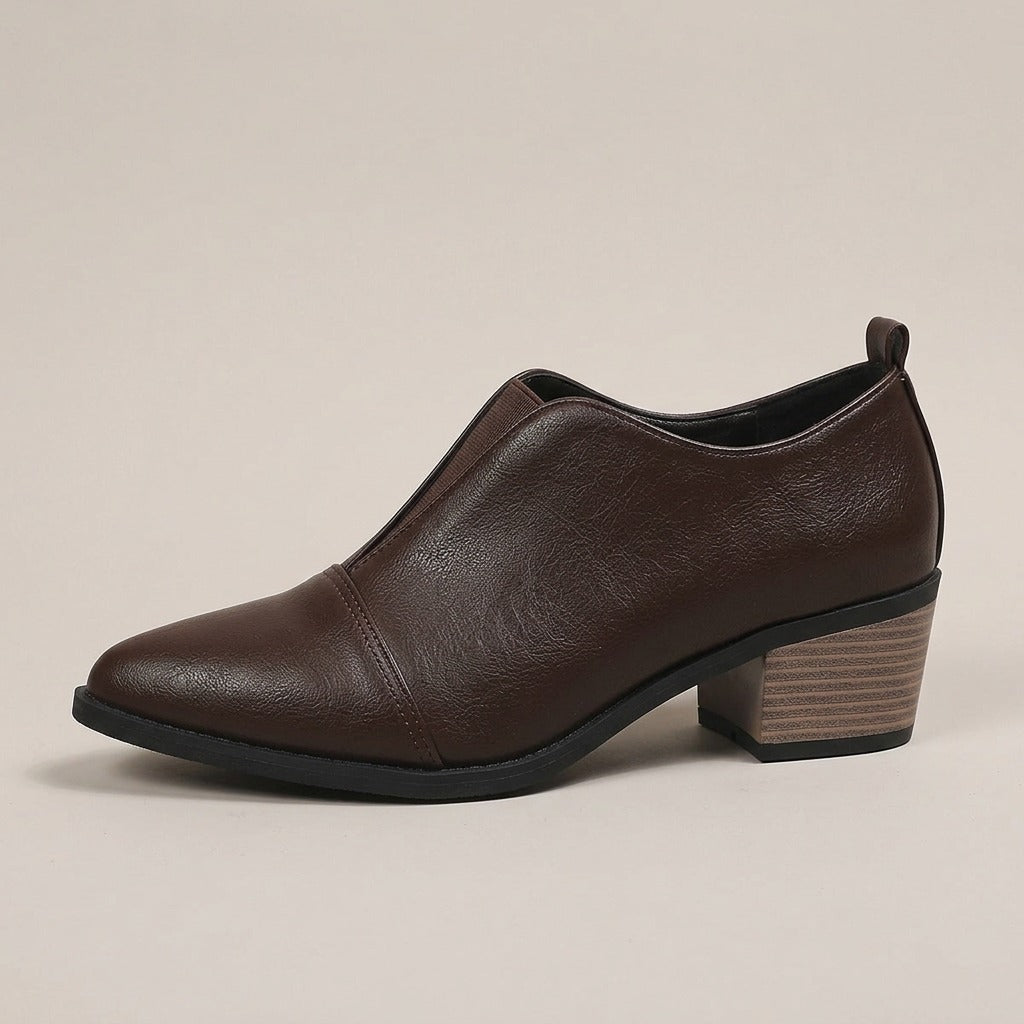 joss-pointed-toe-slip-on-ankle-boots-women-s-brown-leather-look-block-heel-shooties 2