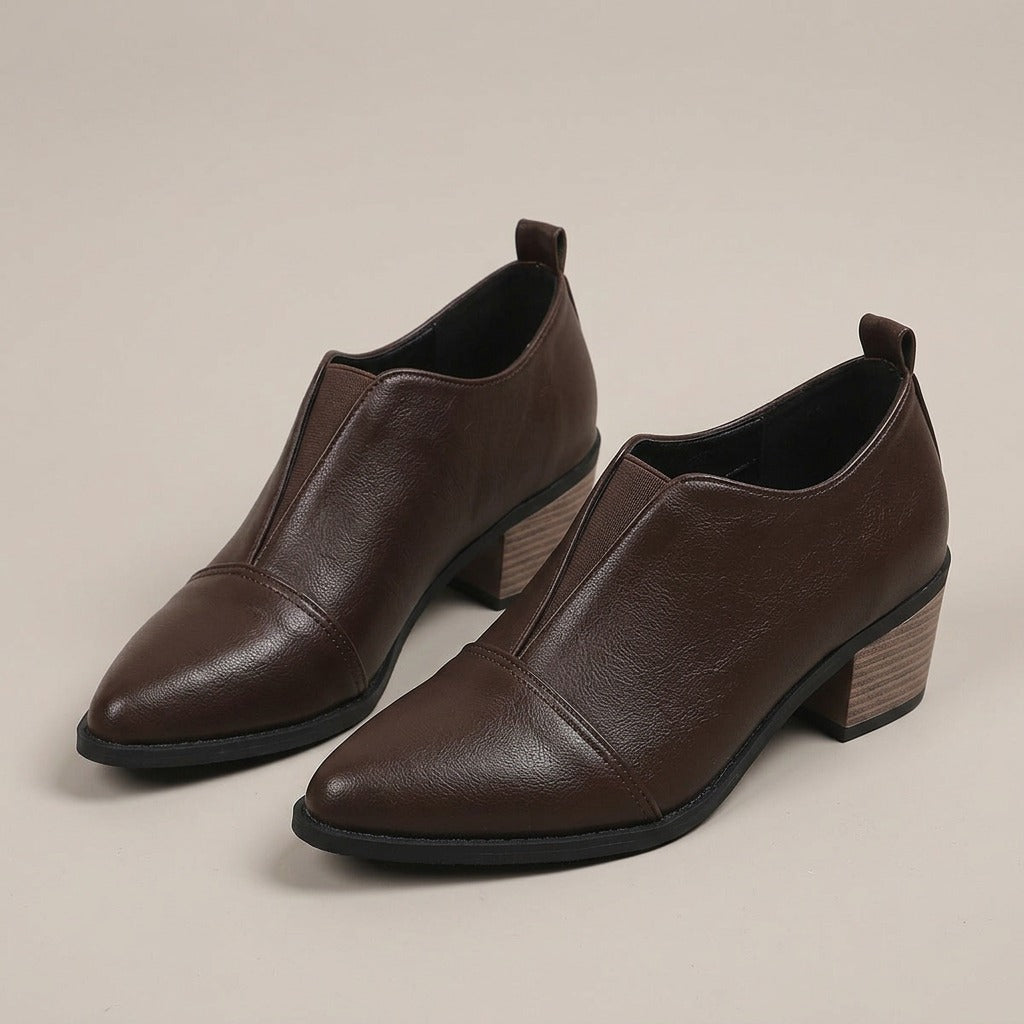 joss-pointed-toe-slip-on-ankle-boots-women-s-brown-leather-look-block-heel-shooties 3
