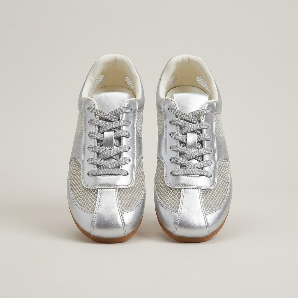 Juno silver sneakers, pair, front view