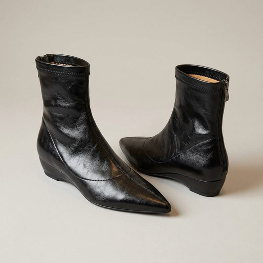 kate-pointed-toe-stretch-ankle-boots-women-s-black-leather-look-wedge-heel-booties 1