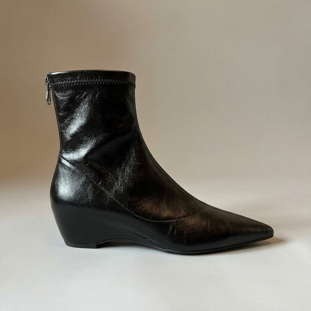 kate-pointed-toe-stretch-ankle-boots-women-s-black-leather-look-wedge-heel-booties 2