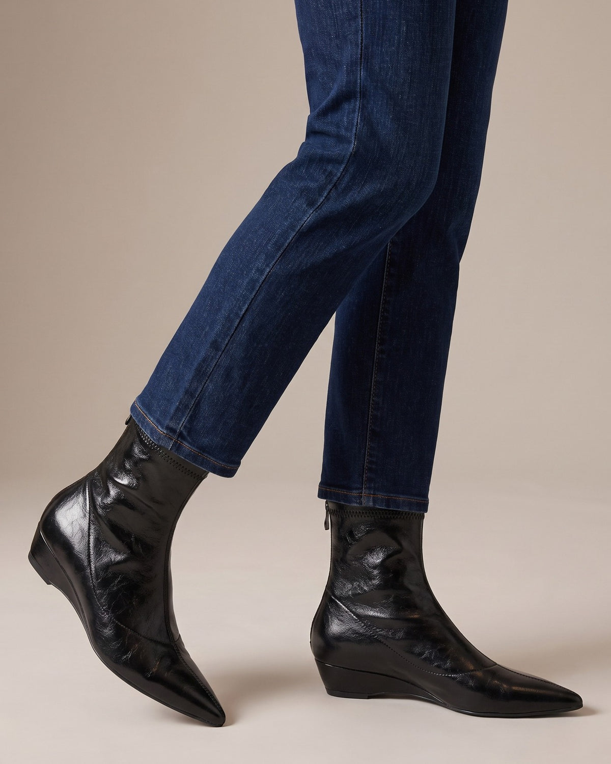 kate-pointed-toe-stretch-ankle-boots-women-s-black-leather-look-wedge-heel-booties 5