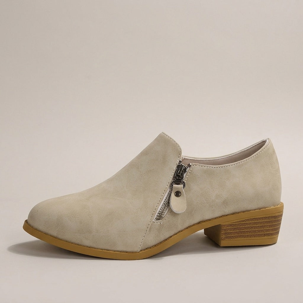 kira-side-zip-block-heel-booties-women-s-beige-distressed-leather-look-ankle-boots 2