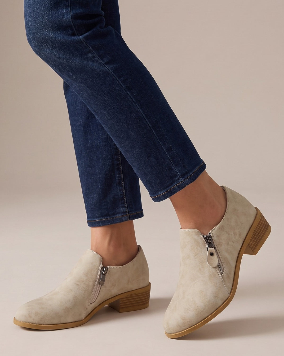 kira-side-zip-block-heel-booties-women-s-beige-distressed-leather-look-ankle-boots 5