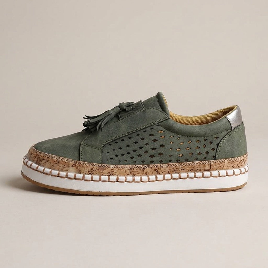 laurel-perforated-tassel-slip-on-loafers-women-s-olive-green-suede-look-casual-loafers 2