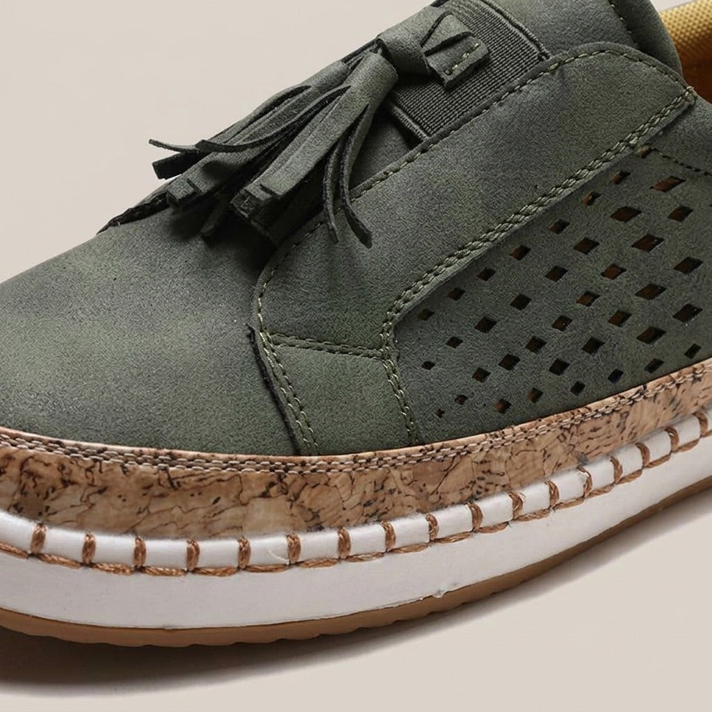 laurel-perforated-tassel-slip-on-loafers-women-s-olive-green-suede-look-casual-loafers 4
