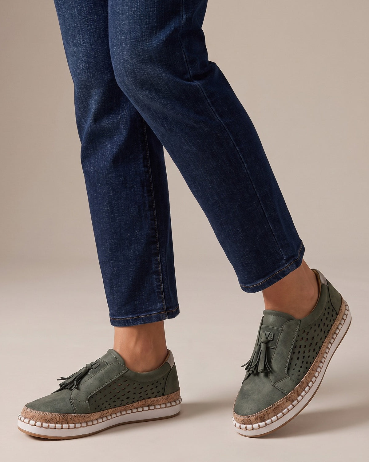 laurel-perforated-tassel-slip-on-loafers-women-s-olive-green-suede-look-casual-loafers 5