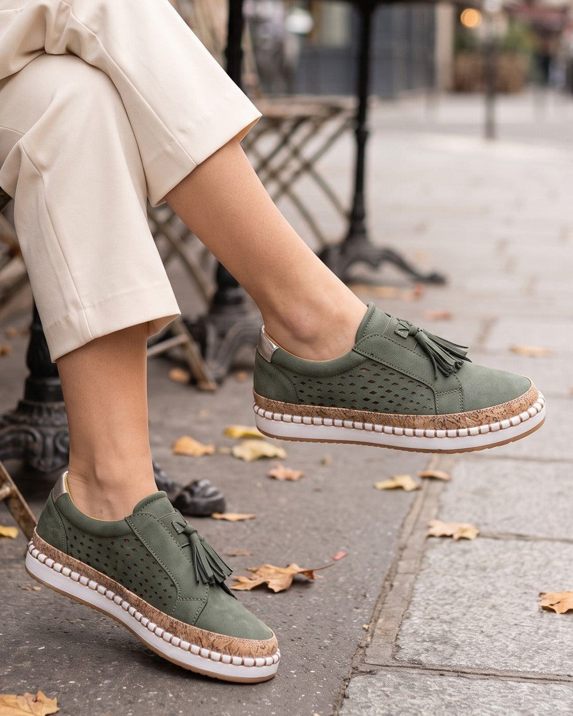 laurel-perforated-tassel-slip-on-loafers-women-s-olive-green-suede-look-casual-loafers 6