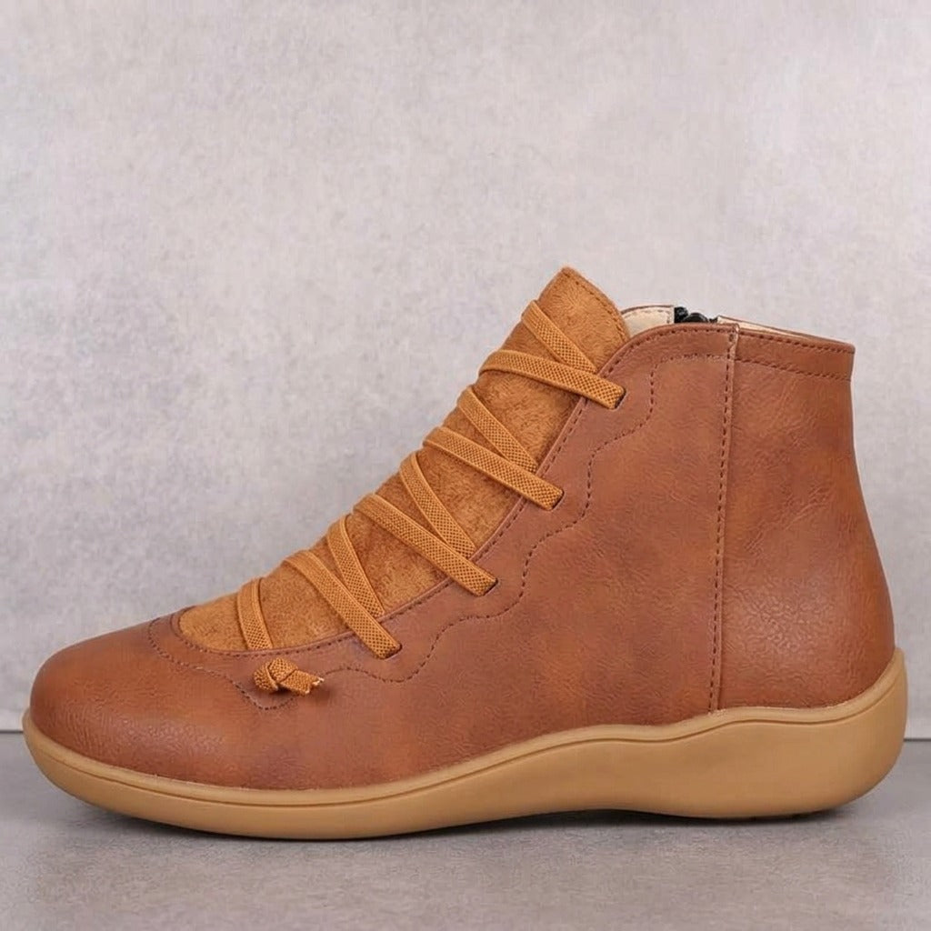 leah-crisscross-lace-flat-ankle-boots-women-s-brown-side-zip-booties 2