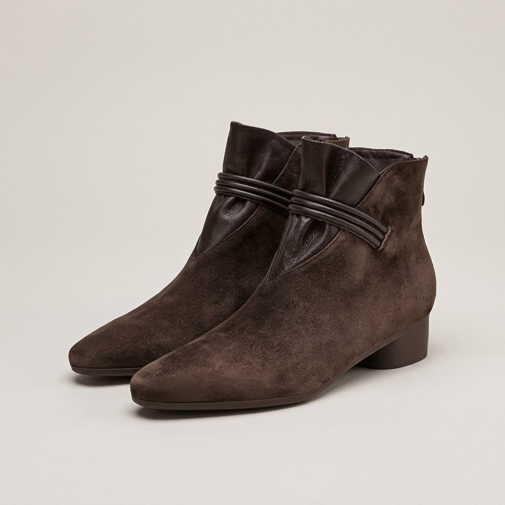 lucille-wrapped-cord-pointed-ankle-boots-women-s-dark-brown-suede-look-back-zip-low-heel-booties 1