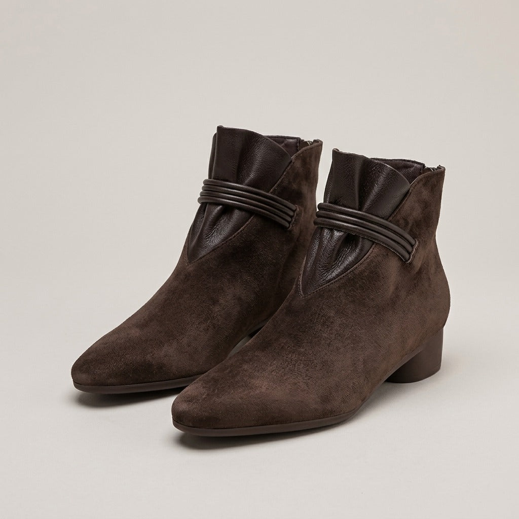 lucille-wrapped-cord-pointed-ankle-boots-women-s-dark-brown-suede-look-back-zip-low-heel-booties 3