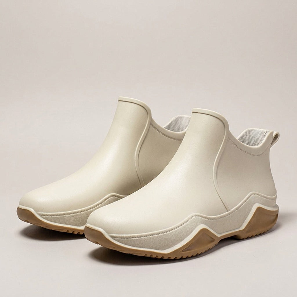 lumi-pull-on-rubber-look-ankle-boots-women-s-cream-wavy-sole-slip-on-booties 1