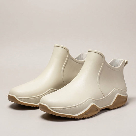 lumi-pull-on-rubber-look-ankle-boots-women-s-cream-wavy-sole-slip-on-booties 1