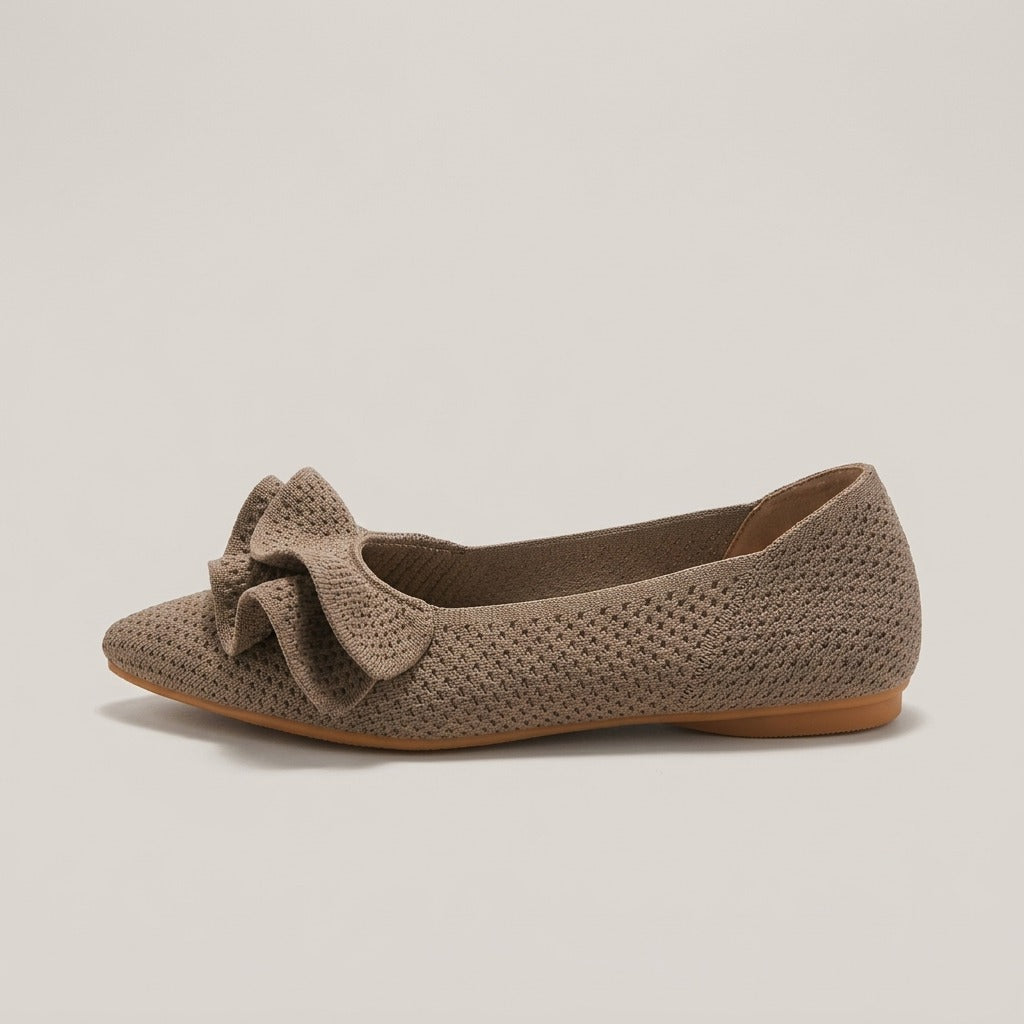 Mabel ruffle knit flat, side view