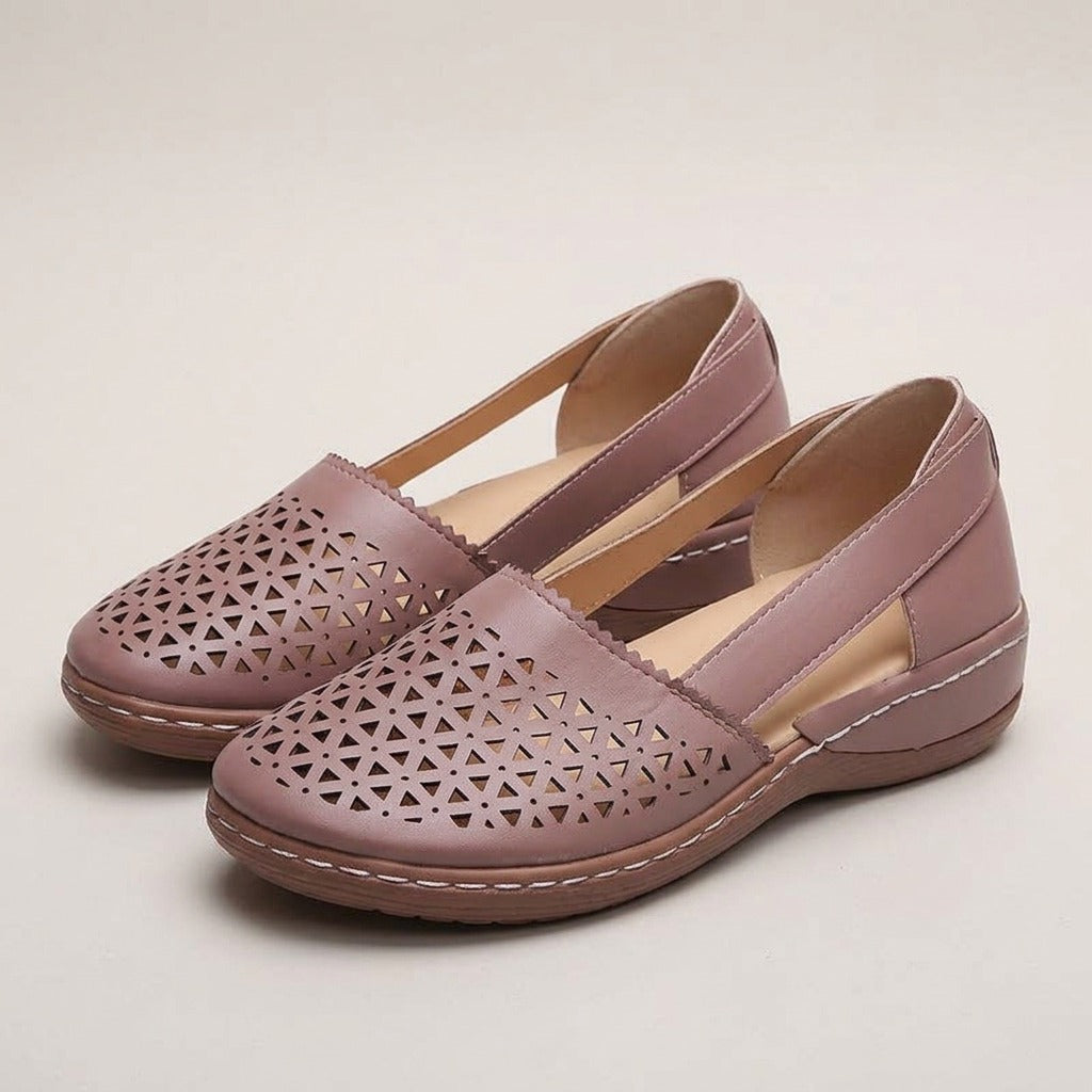 mae-perforated-cutout-slip-on-flats-women-s-pink-leather-look-low-wedge-shoes 1