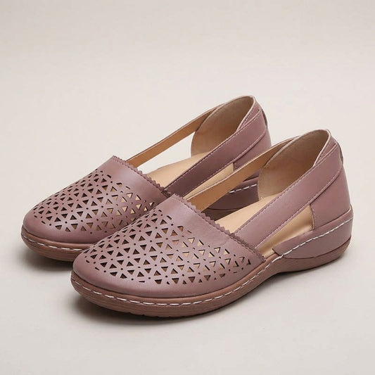 mae-perforated-cutout-slip-on-flats-women-s-pink-leather-look-low-wedge-shoes 1
