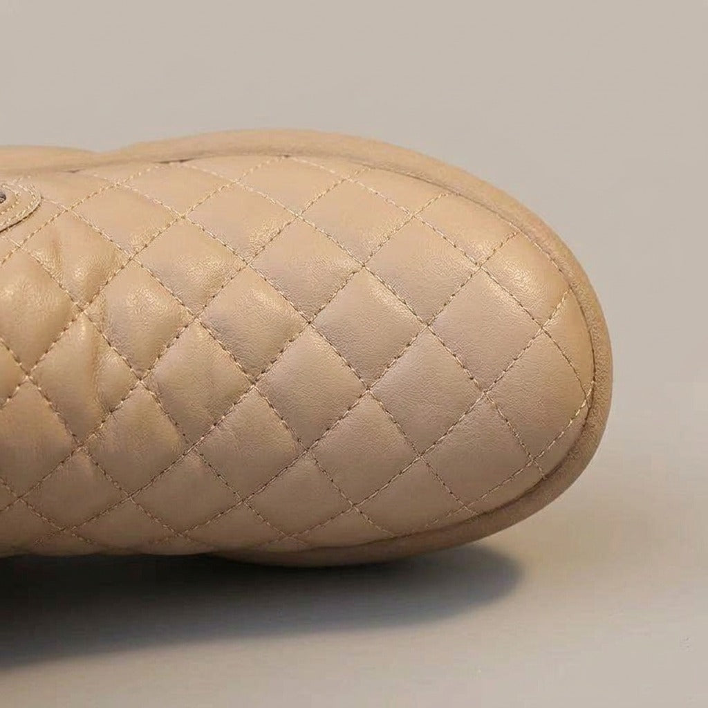 Close-up of the diamond quilting at the toe of the Maisie boot