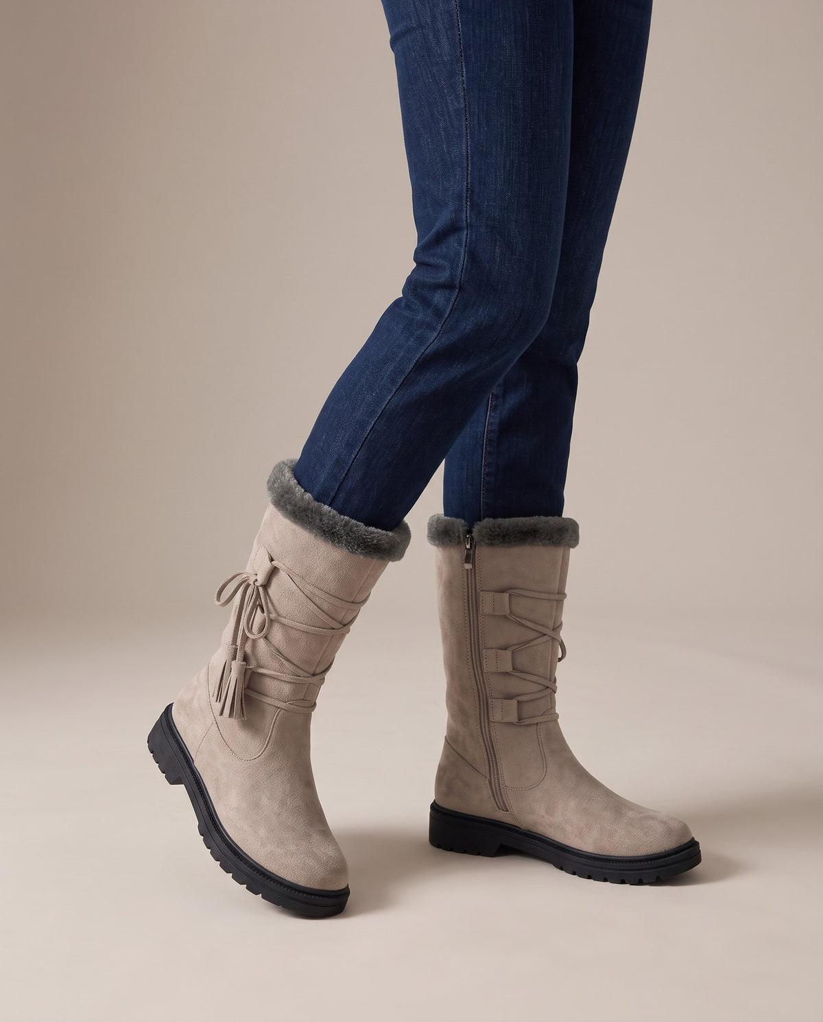 marit-faux-fur-cuff-mid-calf-snow-boots-women-s-taupe-suede-look-tassel-lace-side-zip-winter-boots 5